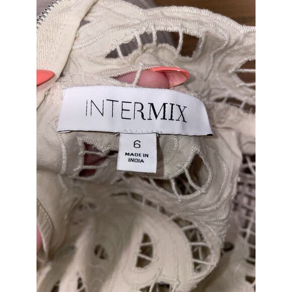 INTERMIX Jasmine Organic Cotton Detailed Lace Zip Up Back Fitted Cuff Blouse 6 - Picture 10 of 12